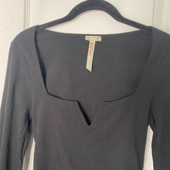 Free People Intimately Black Square Neck V Notch Stretch Bodysuit, S #338 - Picture 7 of 10